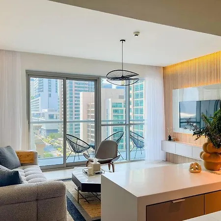 Ferienwohnung Modern 1Br Panoramic View, West Avenue Dubai Exterior foto