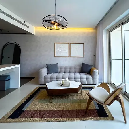 Ferienwohnung Modern 1Br Panoramic View, West Avenue Dubai Exterior foto